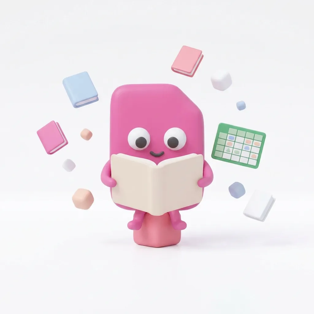 Pink file character reading a book