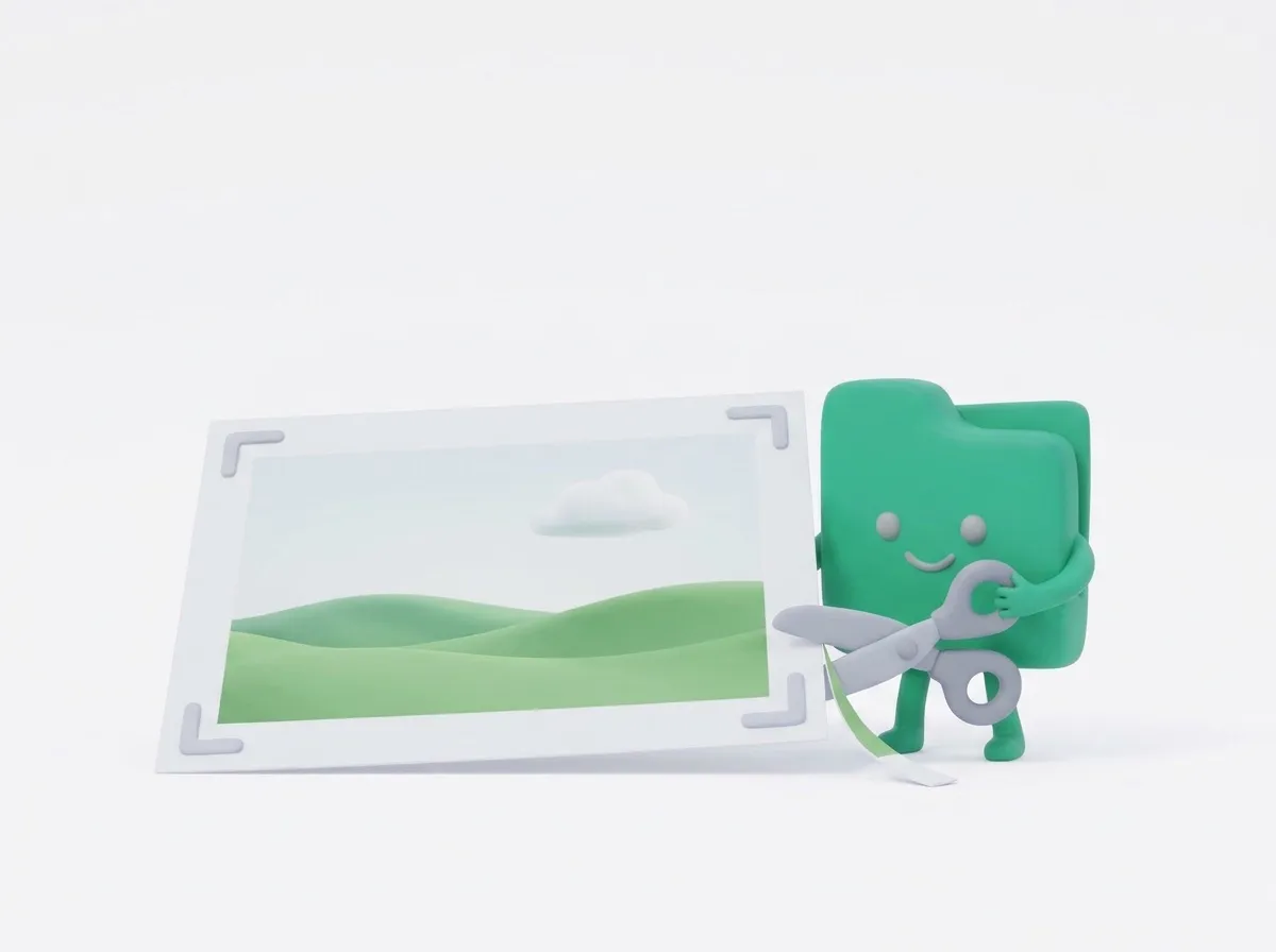 Personaje recortando una foto con unas tijeras