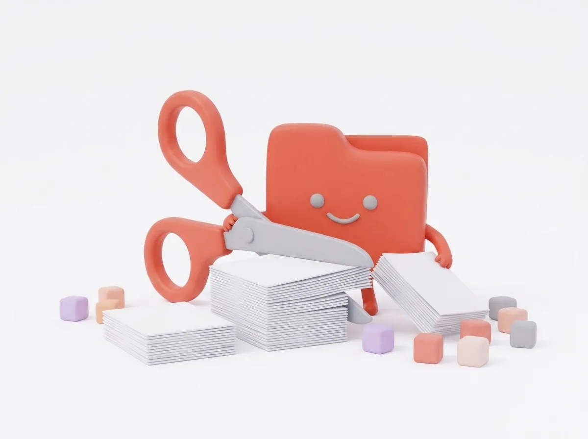 File character cutting pages apart with scissors