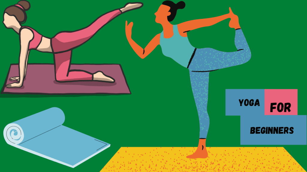 Painting of two girls doing yoga by following our yoga for beginners guide. 