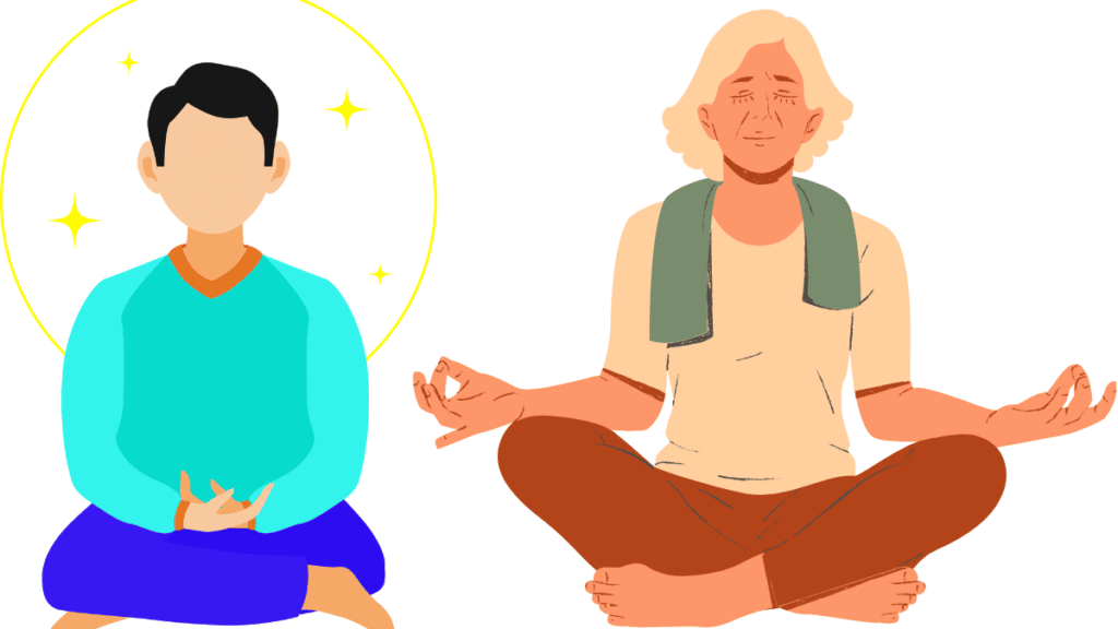 Animated picture of two boys doing healing meditation because they what is healing meditation