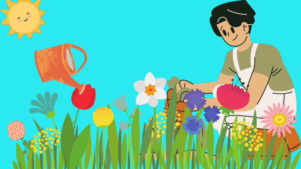 an illustration of a girl Maintaining his Garden