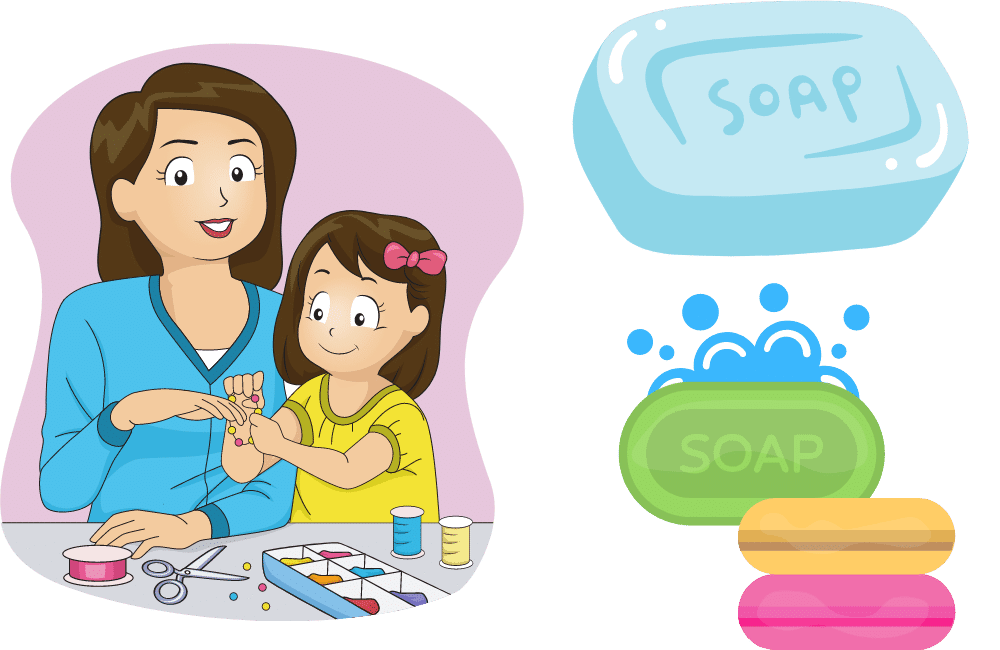 an illustration of mother and daughter making homemade soap.