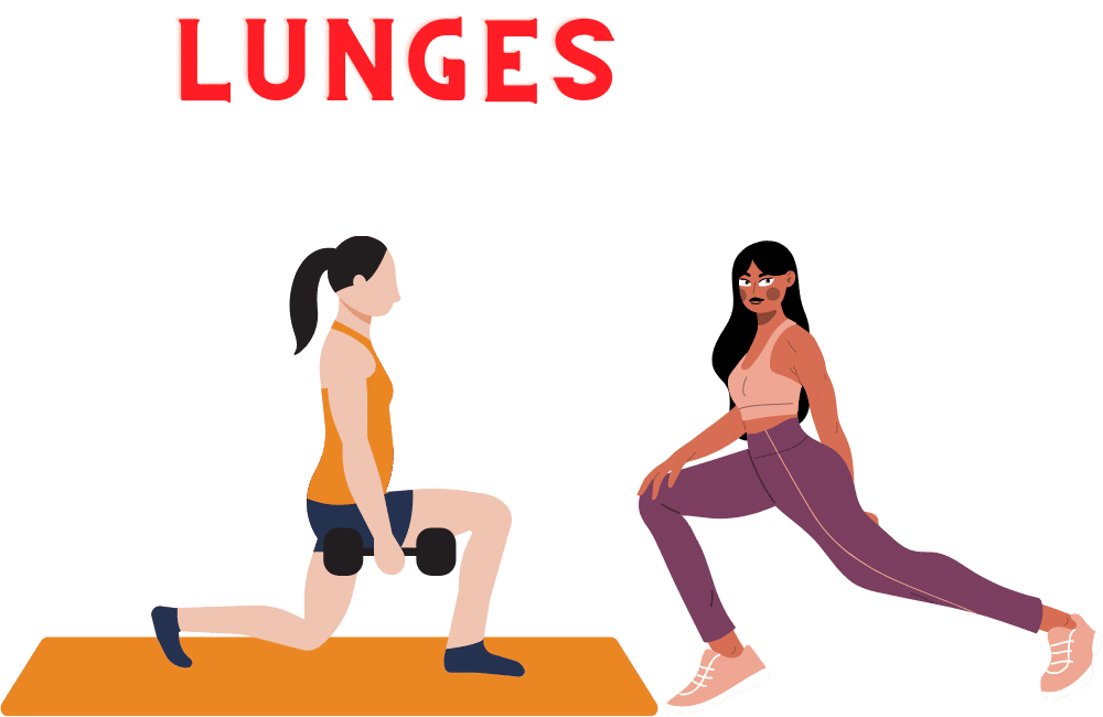 an illustration of girls doing lunges.