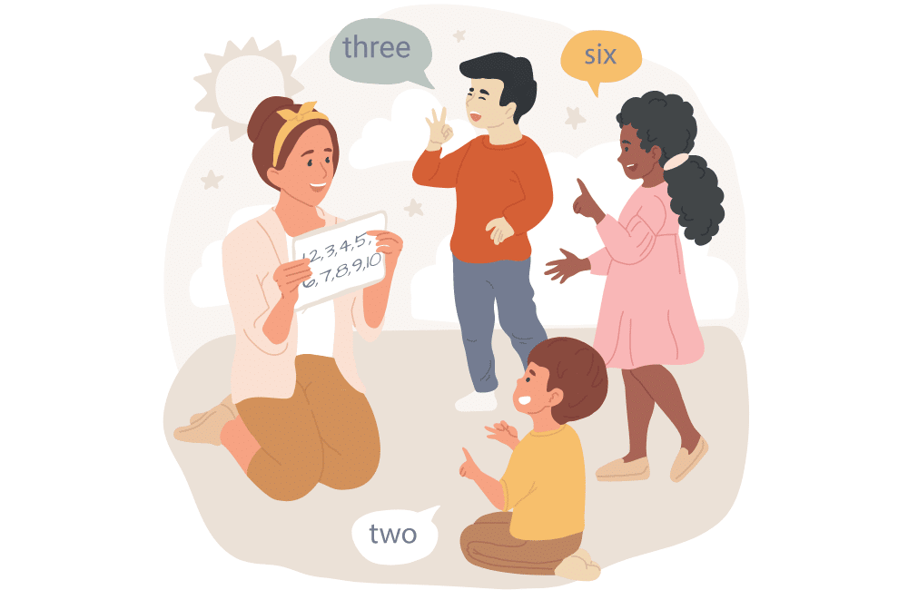 an illustration of mother and children are talking about the stress reduction techniques. 