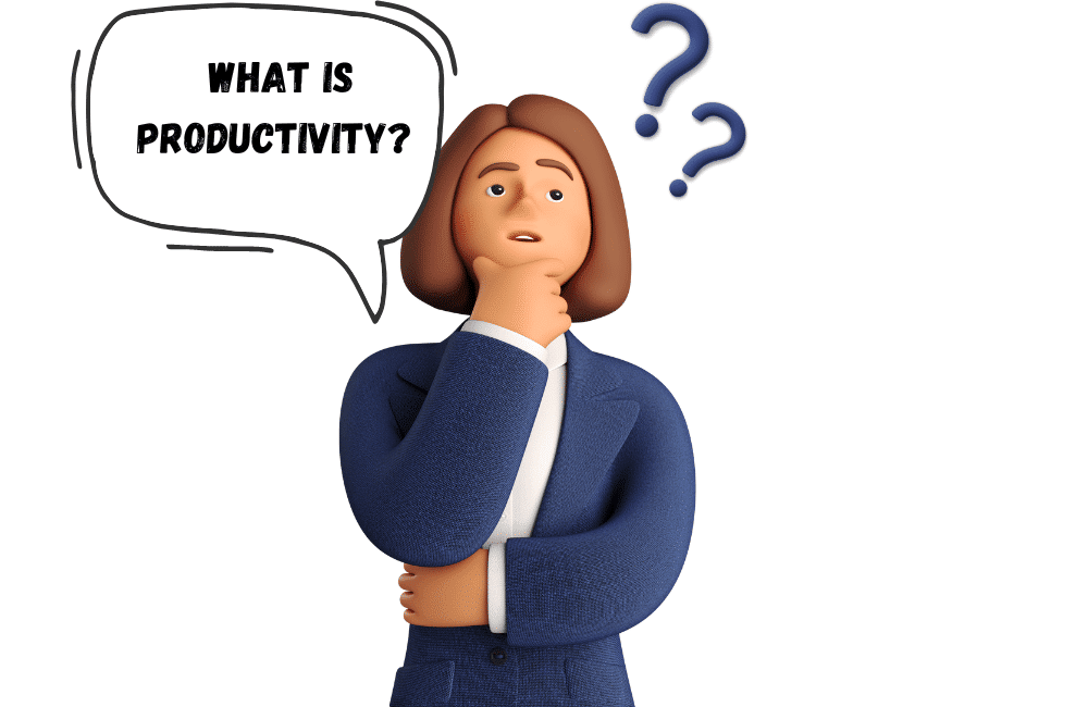 an illustration of girl is thinking what is productivity.