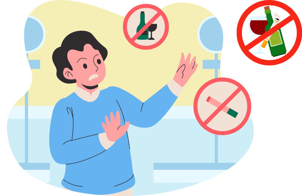 an illustration of a person is trying to avoid smoking and alcohol. 